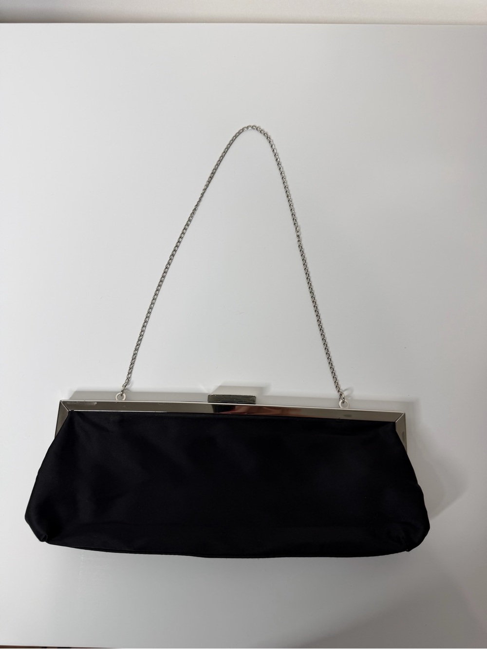 Aldo Black Clutch with Silver Chain Frame
